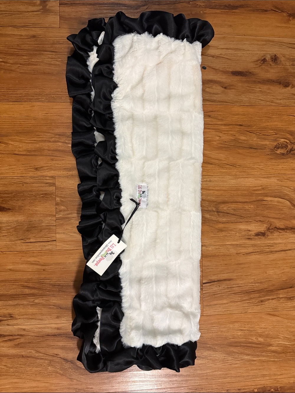 Lil Bo Peeps -White Faux Fur Scarf with Black Satin Ruffle Trim - Kids